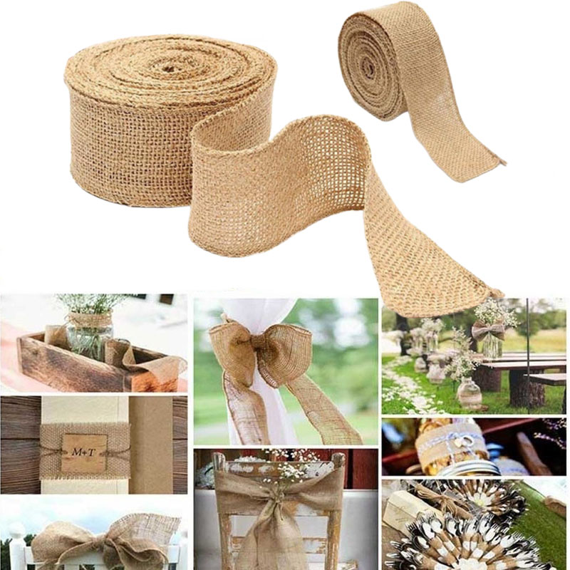 Wedding Supply Rentals - 2M/Roll Natural Jute Burlap Ribbons for