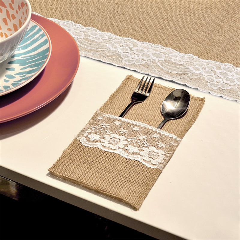 Burlap Lace Cutlery Pouch Hess - Wedding Supply Rentals recension och pris