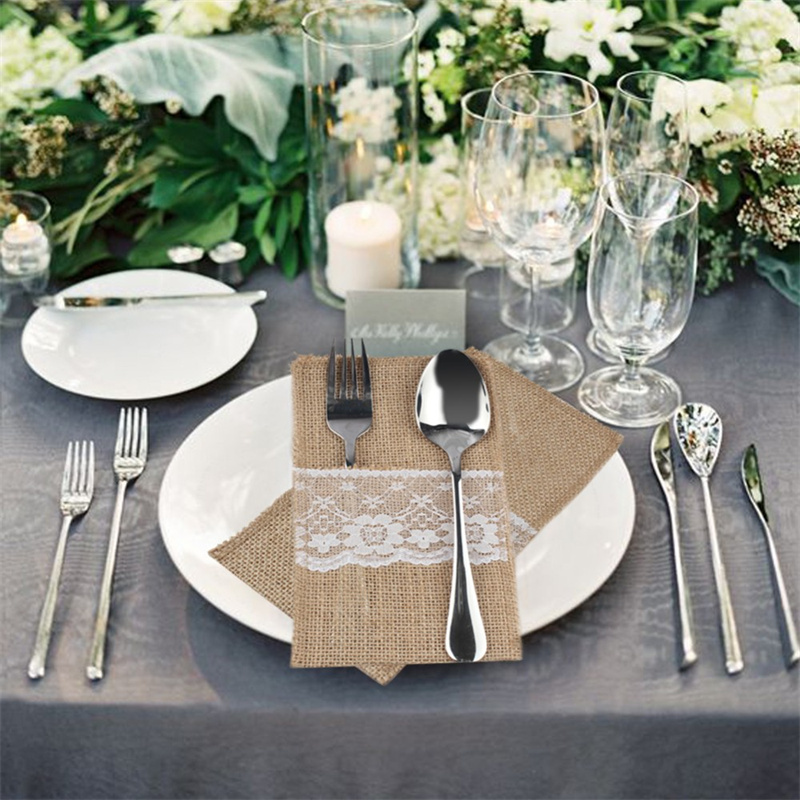Burlap Lace Cutlery Pouch Hess - Wedding Supply Rentals recension och pris