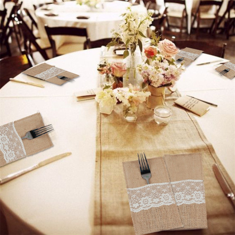Burlap Lace Cutlery Pouch Hess - Wedding Supply Rentals recension och pris
