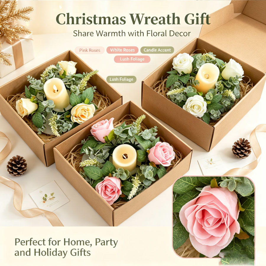 Artificial Rose Wreath Shaped  - Unity Candle Set recension och pris